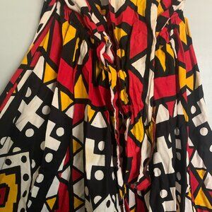 Red Ankara/African Print Maxi Skirt with Matching Headscarf